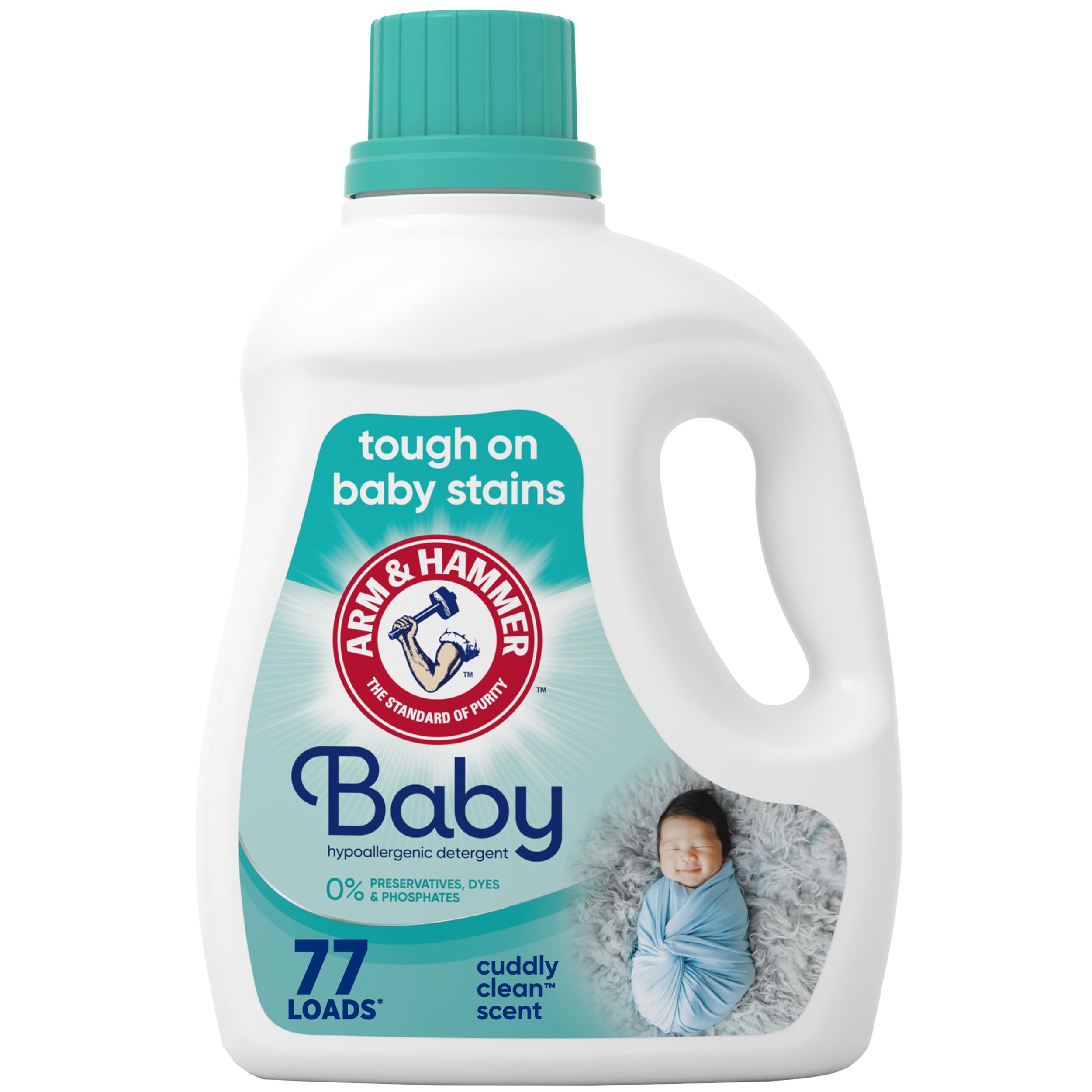 ARM & HAMMER Baby Hypoallergenic Liquid Laundry Detergent for Sensitive Skin, Ideal for Babies, 77 Loads, 100.5 fl oz U