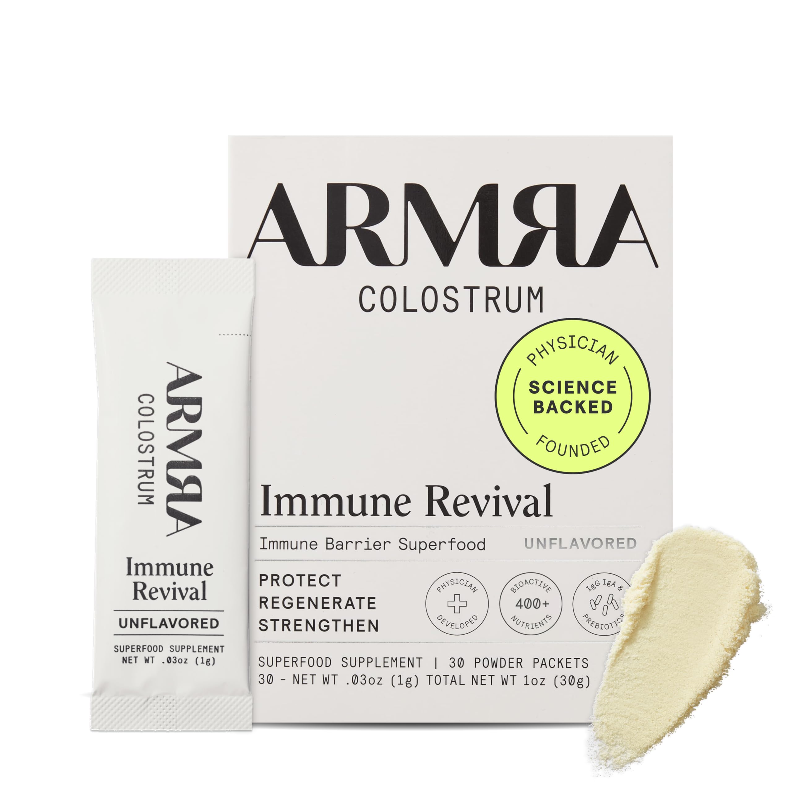 ARMRA Colostrum™ Premium Grass Fed Powder for Gut Health, Bloating, and Immunity, Keto and Gluten-Free (Unflavored | 30