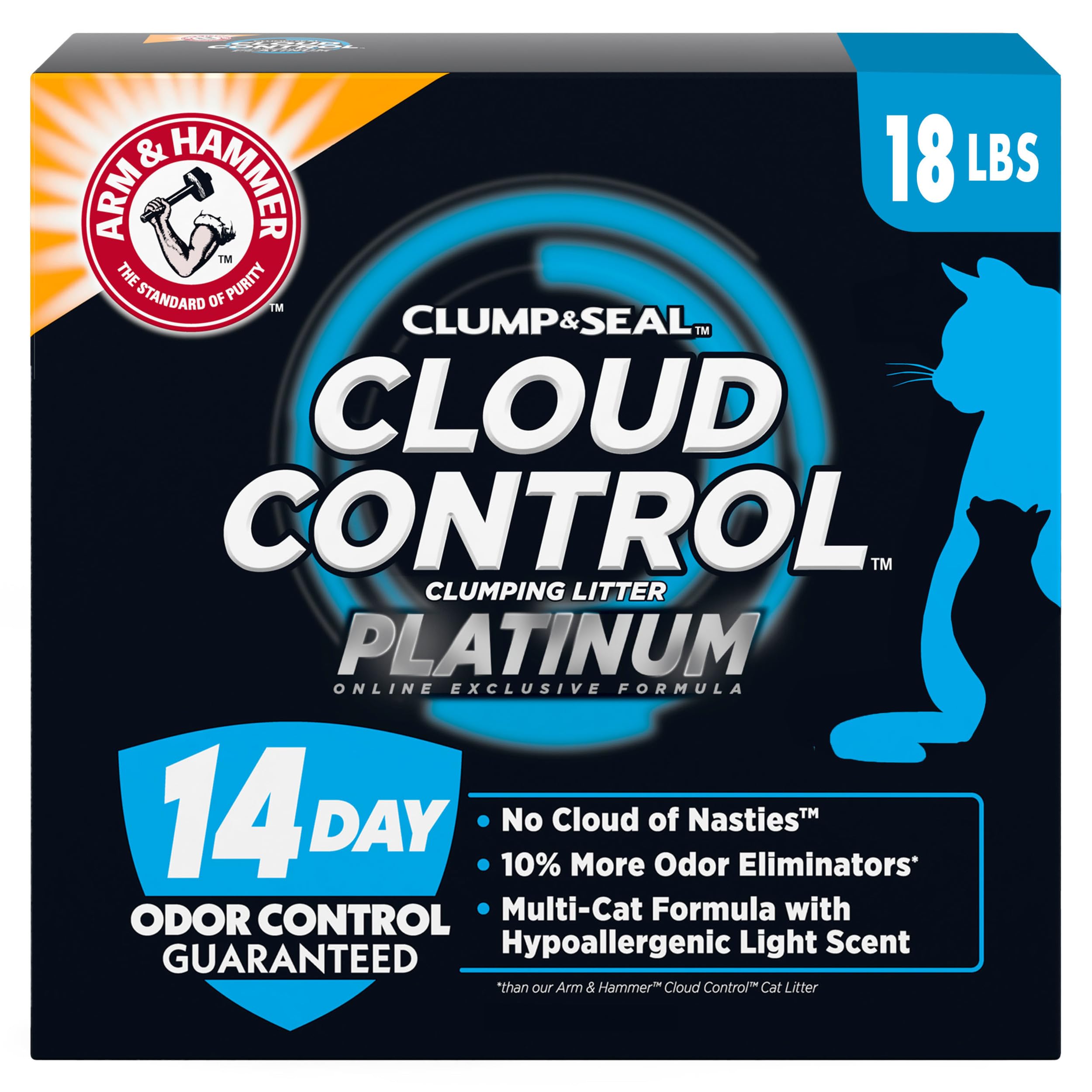 Arm & Hammer Cloud Control Platinum Clumping Cat Litter Odor Control for Strong Odor Management, Ideal for Large Cats, S