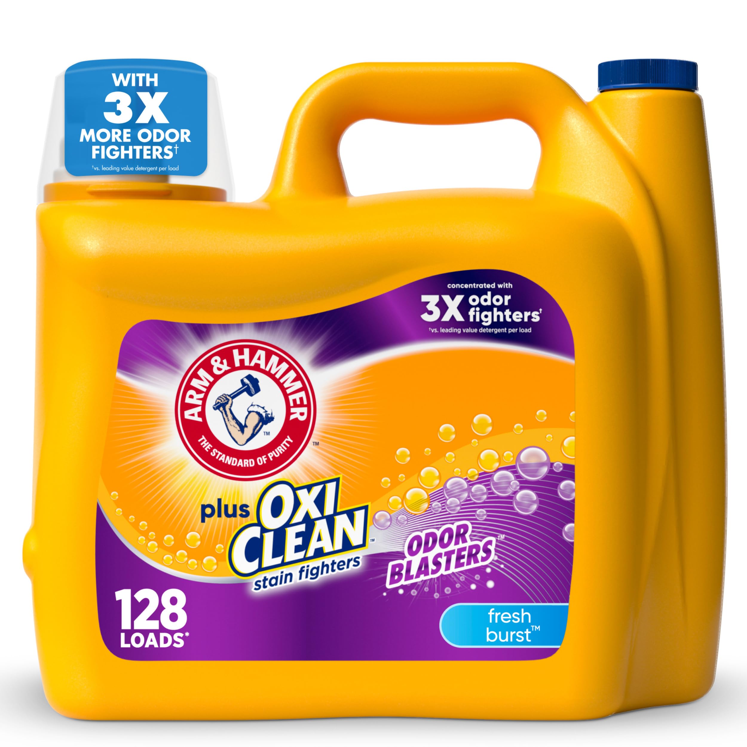 ARM & HAMMER Plus OxiClean Odor Blasters Fresh Burst Liquid Laundry Detergent for Strong Stain Removal, 166.5 Fl oz