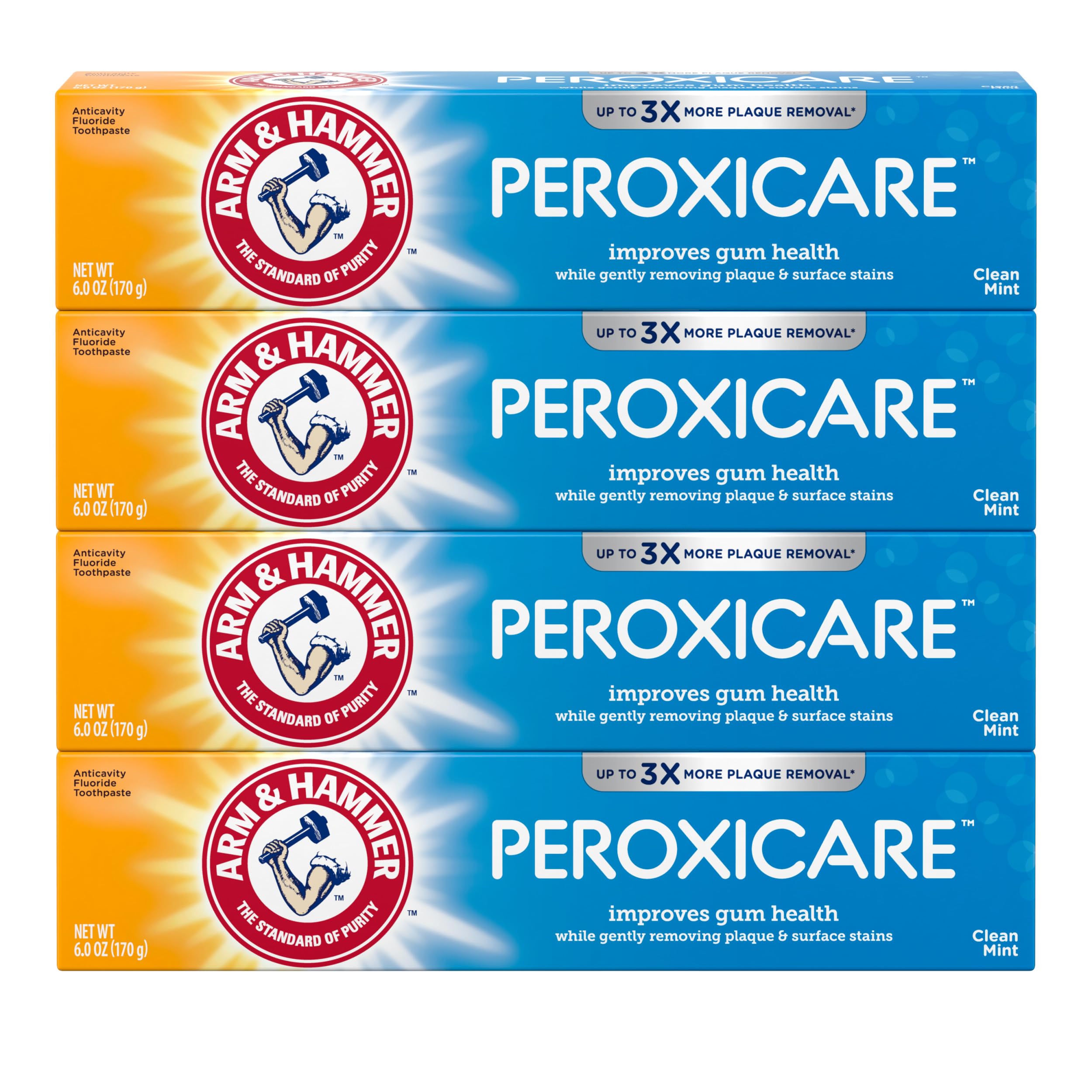 ARM & HAMMER Peroxicare Toothpaste for Gum Health Baking Soda Clean Mint 6.0 oz (Pack of 4) Fresh Gum Protection Clean M